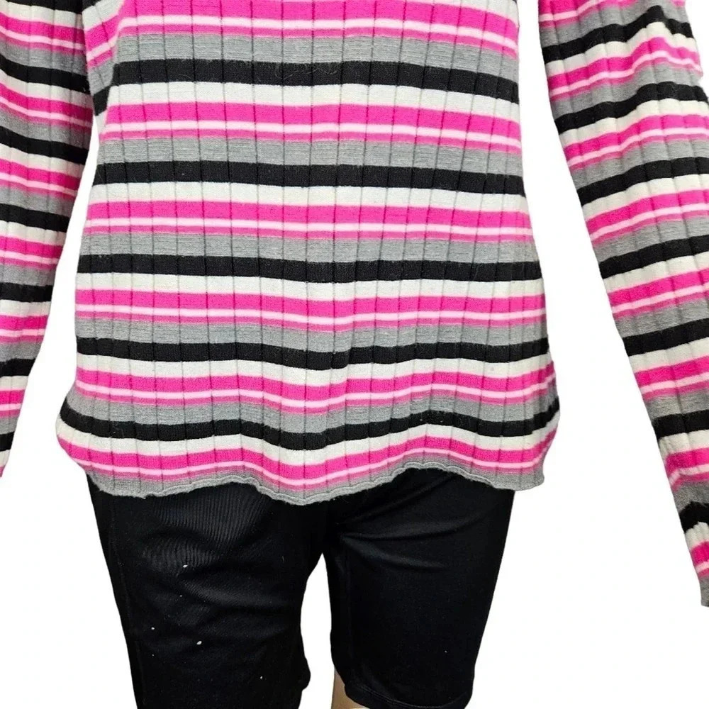 Pink and Black Stripped Ribbed Sweater Long Sleeve Size XL (15/17) No Boundaries - Picture 5 of 9